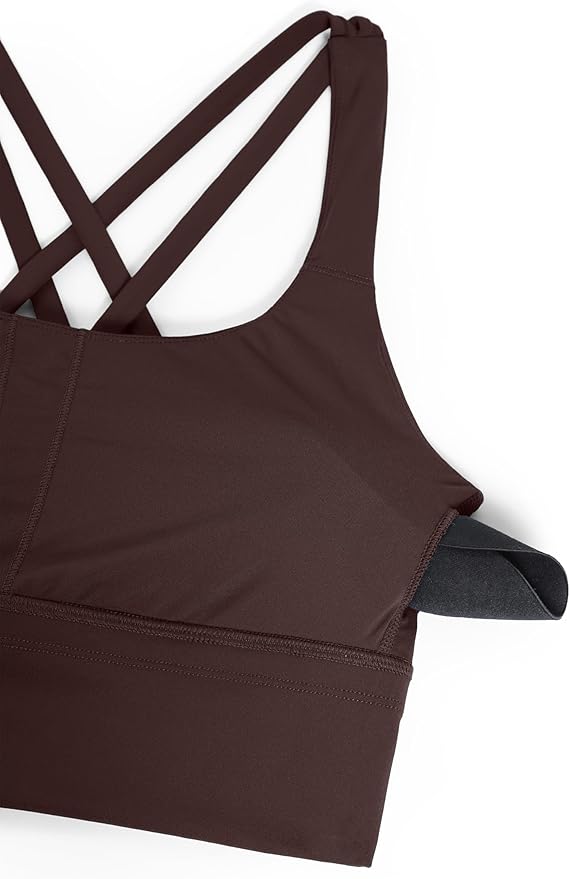 CRZ YOGA Naked Feeling Strappy Longline Sports Bras for Women - Medium Impact Criss Cross Yoga Padded Workout Crop Top