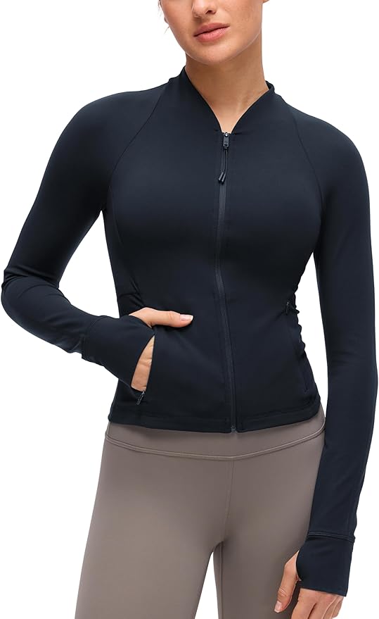 CRZ YOGA Butterluxe V-Neck Jackets for Women - Full Zip Athletic Track Tops with Thumb Holes Pockets