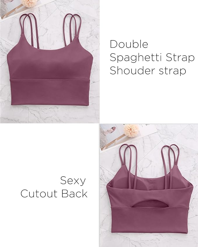 Everrysea Sports Bras for Women High Support Longline Workout Tank Tops Built in Bra Strappy Yoga Padded Crop Top