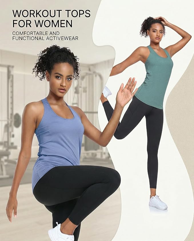 6 or 5 Pack Workout Tank Tops for Women, Athletic Racerback Sports Tank Tops, Compression Sleeveless Dry Fit Shirts