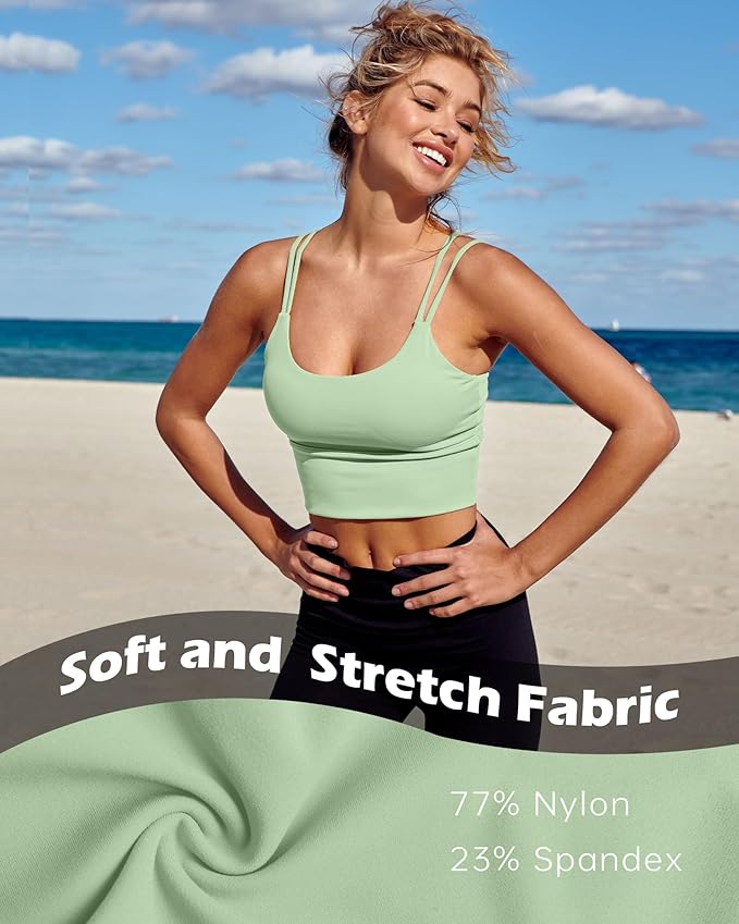 Everrysea Sports Bras for Women High Support Longline Workout Tank Tops Built in Bra Strappy Yoga Padded Crop Top