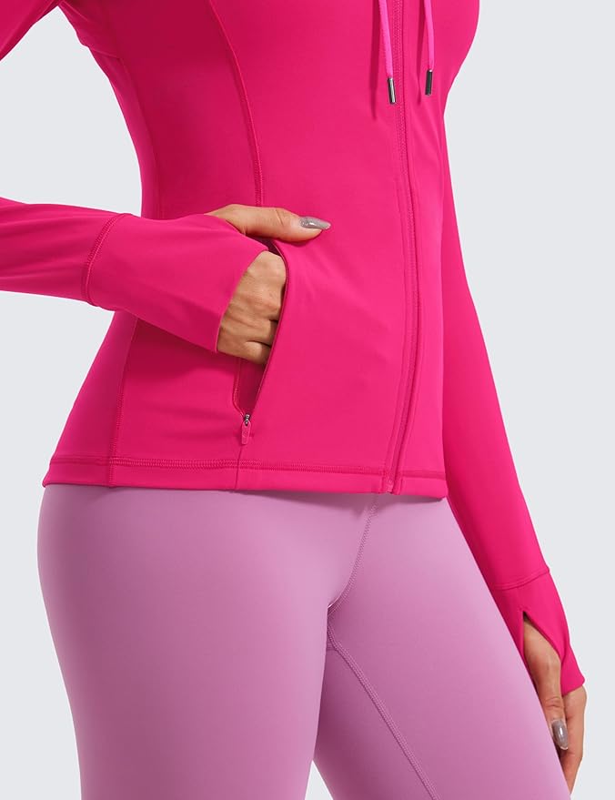 CRZ YOGA Butterluxe Hooded Athletic Jackets for Women - Full Zip Track Casual Tops with Thumb Holes Pockets