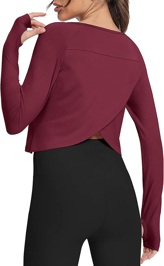 Bestisun Long Sleeve Athletic Workout Shirts Sports Yoga Gym Crop Tops for Women