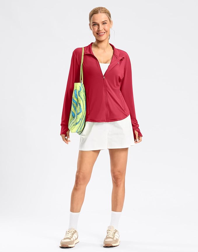 Soothfeel Women's UPF 50+ Lightweight Athletic Jackets Sun Protection Zip Up Long Sleeve Shirts Hiking Workout Outdoor Pocket