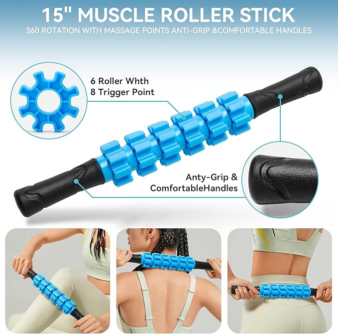 Krightlink 5 in 1 Foam Roller Set for Deep Tissue Muscle Massage, High Density Trigger Point Fitness Patented Exercise Foam Roller, Massage Roller, Massage Ball, Resistance Band, for Whole Body