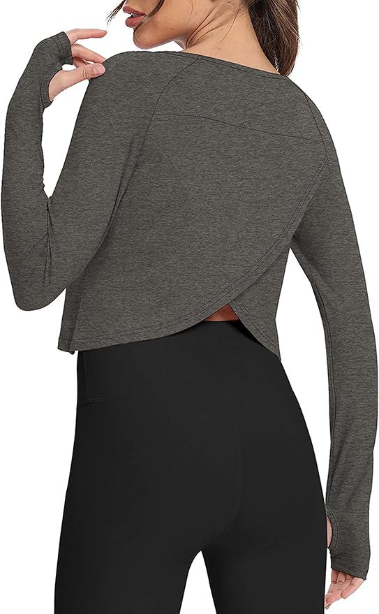 Bestisun Long Sleeve Athletic Workout Shirts Sports Yoga Gym Crop Tops for Women