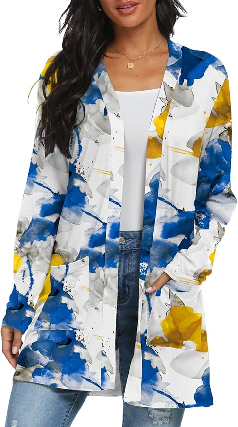 Womens Casual Lightweight with Pocketes Long Sleeve Open Front Cardigan