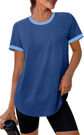 Womens Workout Tops Summer Short Sleeve Shirts Athletic Color Block Gym Clothes Outfits Sun Protection UPF 50+ T Shirts