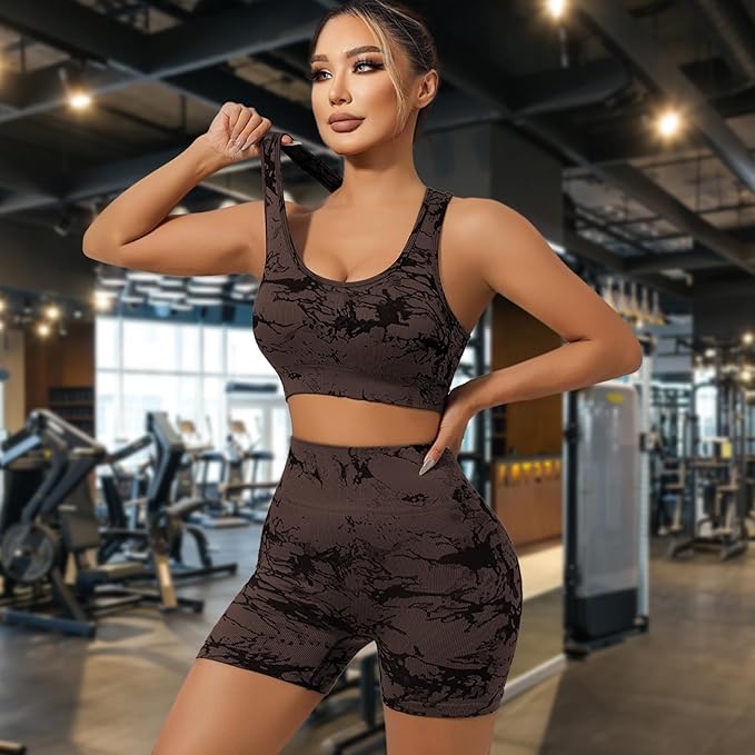 IwIeIaIrI Workout Sets for Women 2 Piece Seamless High Waist Shorts Yoga Outfits Sports Bra Gym Shorts