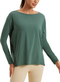 CRZ YOGA Pima Cotton Boat Neck Long Sleeve Shirts for Women - Workout Athletic Yoga Casual Tops Loose Fit Fall T-Shirts
