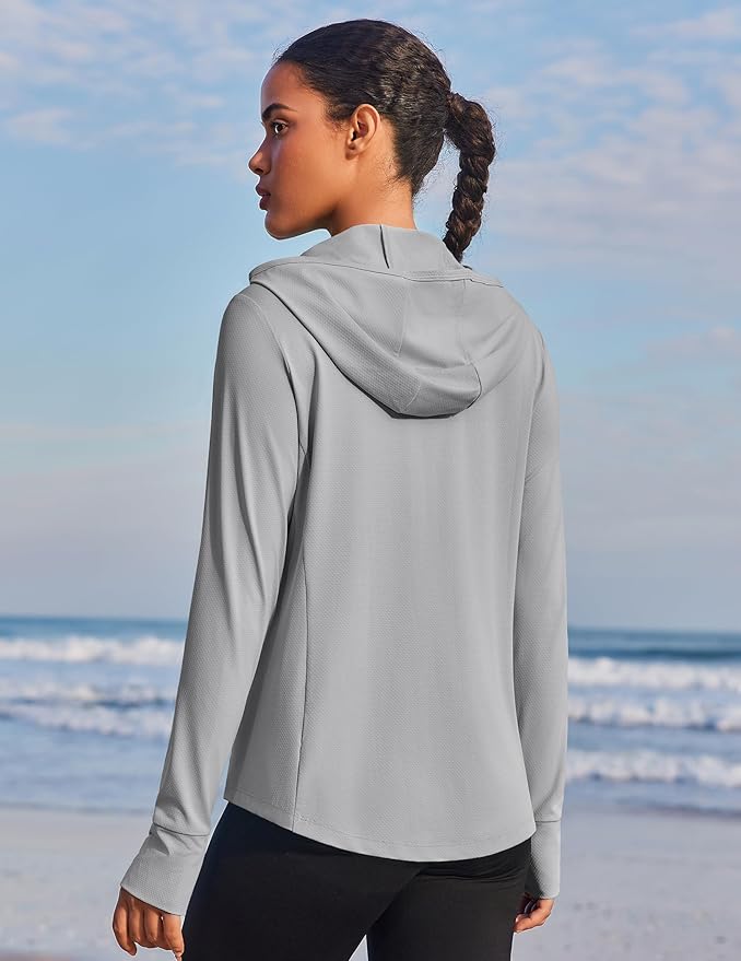PINSPARK Women's UPF 50+ Sun Protection Hoodie Jacket Lightweight Full Zip Athletic Jacket Long Sleeve Shirt with Pockets