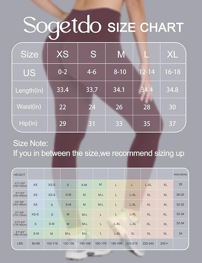 Sogetdo Yoga Leggings for Women Hidden Scrunch Butt Non See Through High Waisted No Front Seam Athletic Gym Workout Pants