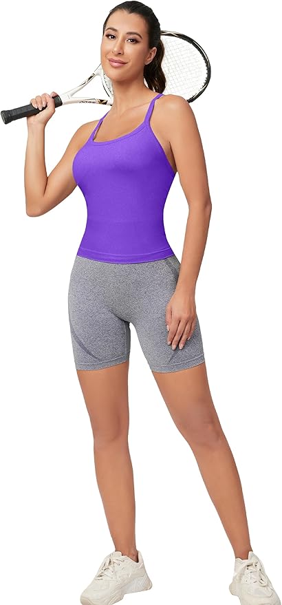 MathCat Workout Tank Tops for Women with Built in Bra, Sleeveless Gym Tops Seamless Racerback Athletic Yoga Shirts