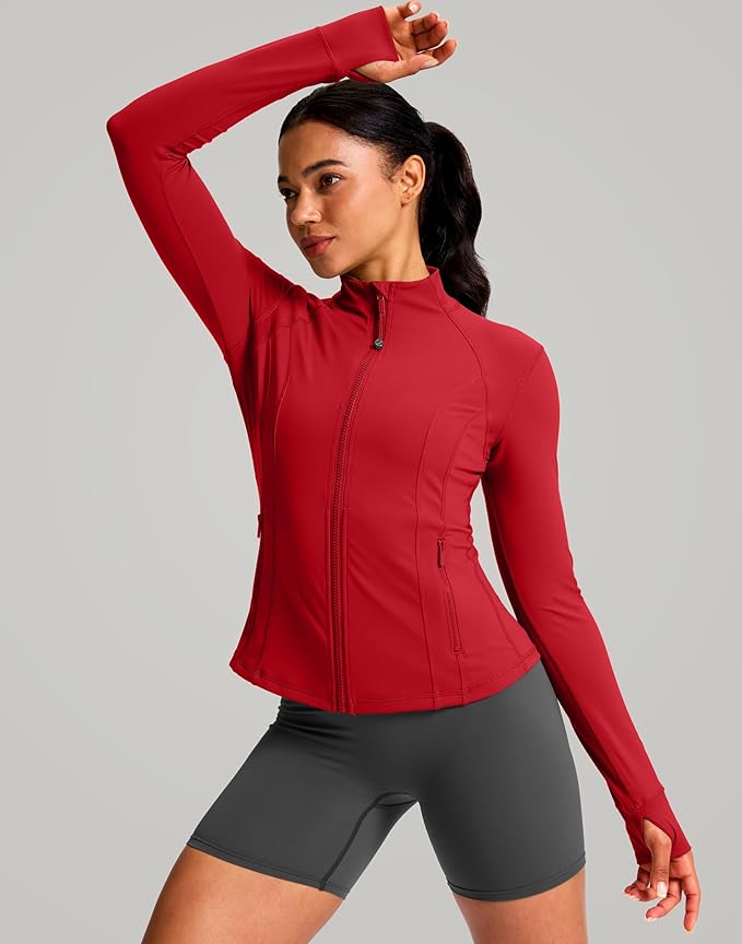 G Gradual Women's Workout Jackets Extended Waist Length Slim Full Zip 4 Pockets Athletic Jacket Spring Running Yoga Clothes