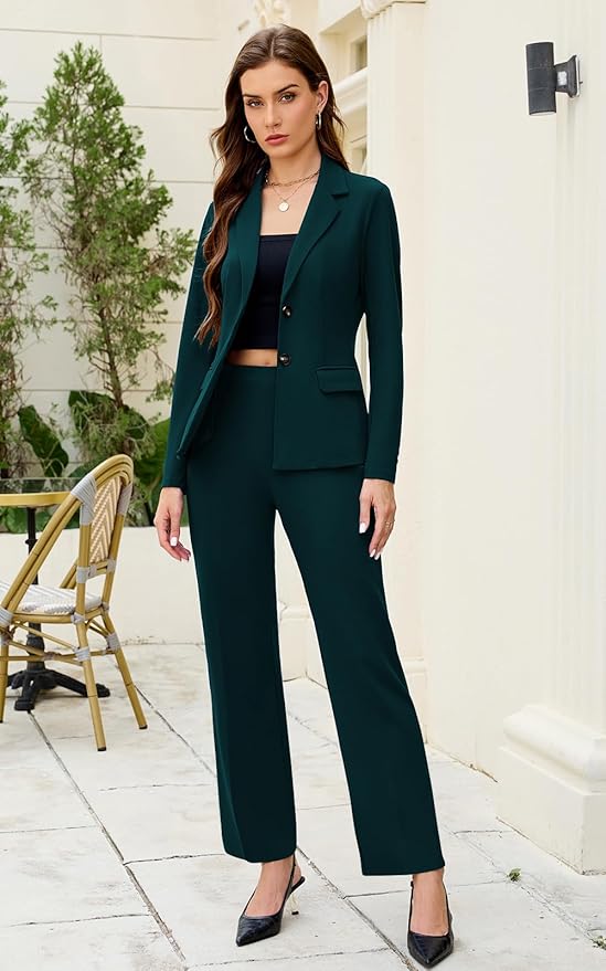 Women's 2 Piece Suits Business Casual Outfits Long Sleeve Solid Blazer with Pants Professional Office Work Sets