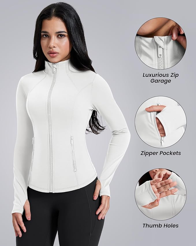 AVGO Womens Workout Jackets Lightweight Athletic Zip Up Jacket Slim Fit Running Gym Top with Pockets & Thumb Holes