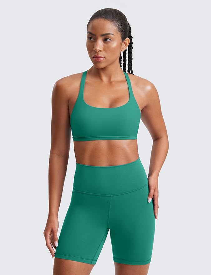CRZ YOGA Womens Naked Feeling Criss Cross Sports Bra - Strappy Back Padded Medium Support Wireless Gym Cami Workout Yoga