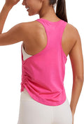 CRZ YOGA Pima Cotton Ruched Side Tank Tops for Women - Workout Athletic Casual Racerback Crewneck Loose Sleeveless Shirts