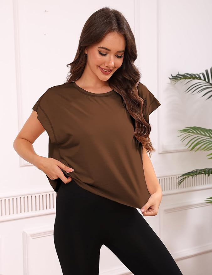 Kumufenc Women Short Sleeve Workout Shirts Open Back Tops Casual Yoga Y2k Athletic Gym Slouchy Crop Running Tees