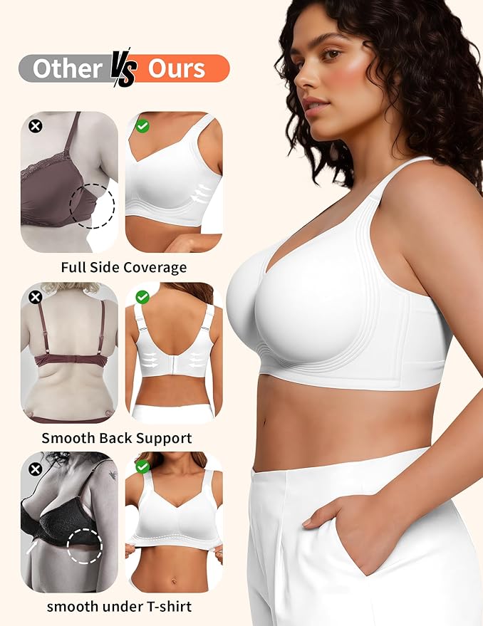 PoseFree Womens Seamless Wireless Supportive Bra Push Up Comfort Soft No Underwire Full Coverage T-Shirt Bra