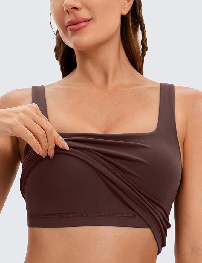 CRZ YOGA Butterluxe Square Neck Crop Tank Tops for Women - Workout Longline Sports Bras Padded Yoga Camisole