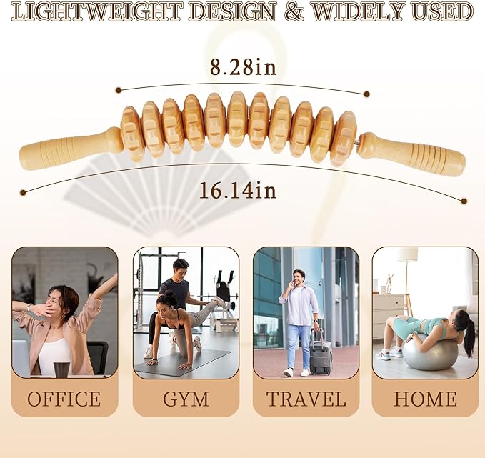 Liitrton Wood Therapy Fasci Massage Tools, Curved Wooden Massage Roller Cellulite Reduction and Muscle Tension (Wood, 11 Roller)