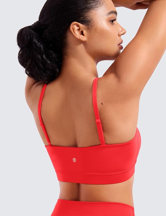 CRZ YOGA Butterluxe Womens Adjustable Spaghetti Thin Strap Sports Bra - Padded Wireless Square Neck Workout Yoga Clothes