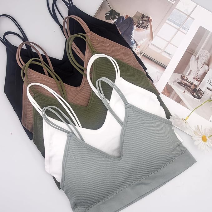 BQTQ 6 Pcs V Neck Bralettes for Women Padded Bralette with Straps Seamless Bra