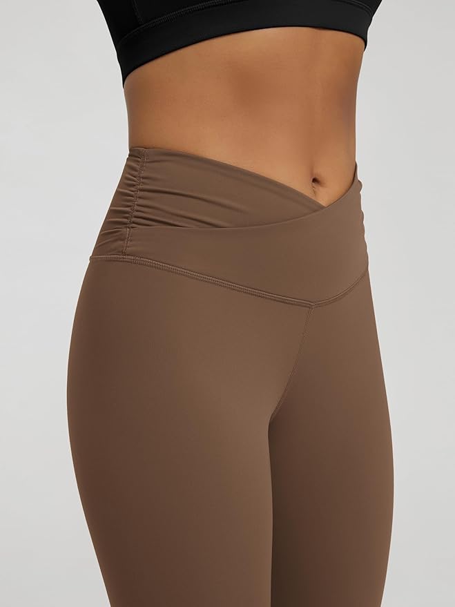 ODODOS Women's Cross Waist Yoga Leggings with Inner Pocket, 23"/25"/28" Gathered Crossover Workout Yoga Pants