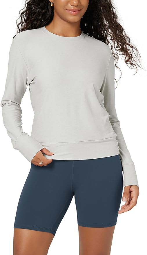 ODODOS Women's Long Sleeve Crewneck Tee - Ultra-Soft odSTRATUM Tech Performance T-Shirts UPF 50+ Daily Pullover Tops
