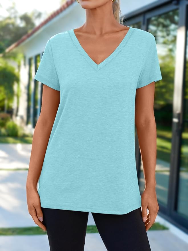 AUTOMET T-Shirts Short Sleeve V Neck Tees Tops for Women Fashion Trendy Lightweight Soft Casual Summer Outfits Clothes 2026