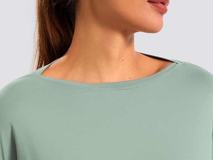 JOYSPELS Ice Silk Boat Neck Long Sleeve Workout Tops for Women Loose Fit Athletic Running Gym Yoga Shirts