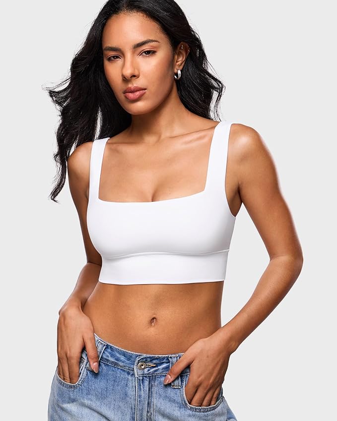 INLYRIC Women's Inbarely Outwear Longline Square Neck Bralette Supportive Unlined No Underwire Yoga Sports Bra