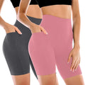 Leafigure 2 Pack Womens Biker Shorts with Pockets, High Waisted Yoga Shorts for Women Running Gym and Workout