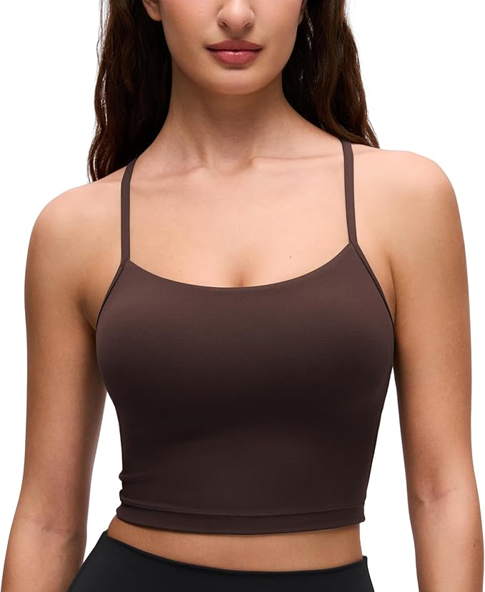 CRZ YOGA Butterluxe Y Back Crop Tank Tops for Women - Spaghetti Straps Racerback Padded Yoga Workout Longline Sports Bras