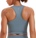 CRZ YOGA Seamless Ribbed High Neck Crop Tank Tops for Women - Longline Racerback Padded Sports Bras