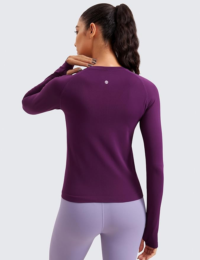 CRZ YOGA Seamless Long Sleeve Shirts for Women Waist Length - Workout Athletic Running Gym Yoga Tops Crewneck Breathable