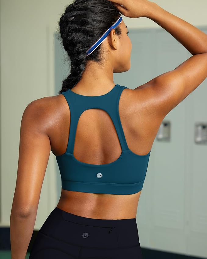 RUNNING GIRL Sports Bras for Women High Support,Racerback High Impact Grey Sports Bra Moulded Cup Workout Bra Push up