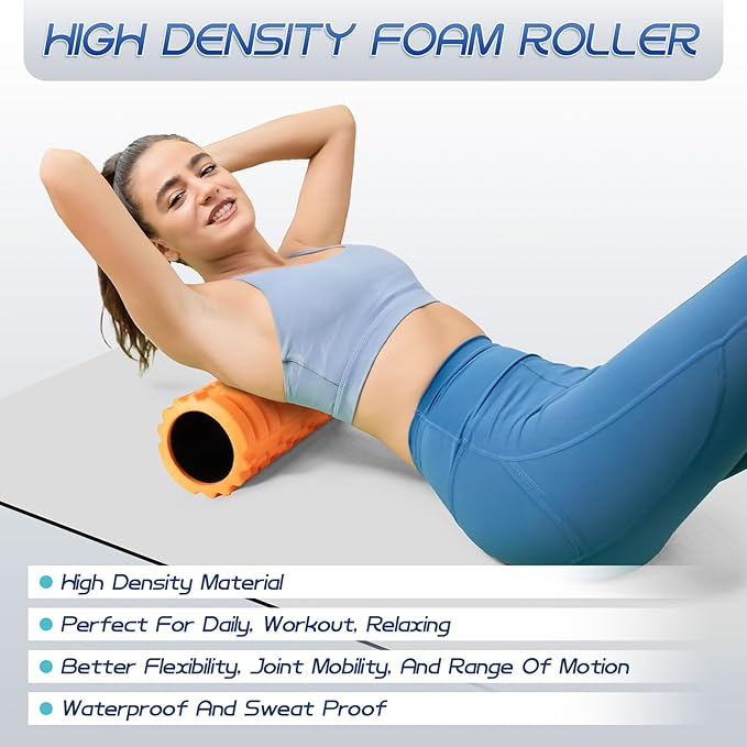 Krightlink Foam Roller High Density Foam Roller Set for Deep Tissue Muscle Massage, 18" Trigger Point Fitness Exercise Massage Roller Self-Myofascial Release for Whole Body (Orange)