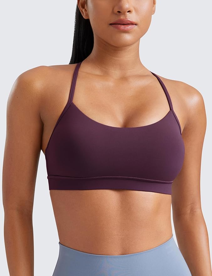 CRZ YOGA Butterluxe Y Back Sports Bras for Women - Padded Racerback Low Impact Spaghetti Thin Strap Workout Yoga Top