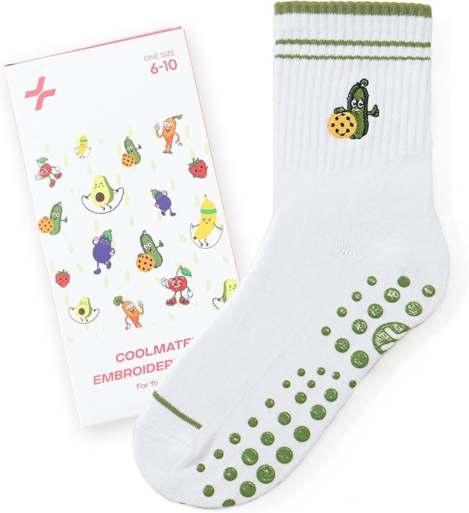 CoolMate Pilates Socks with Grips for Women, Yoga Socks, Crew Non Slip Women for Barre, Pilates Gifts for Women