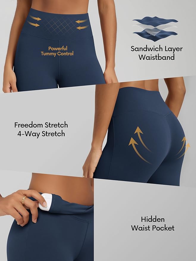 ODODOS Women's Powerful Tummy Control Flared Yoga Pants 2.0 High Waist Workout Bootcut Leggings with Inner Pocket- 29" / 31"