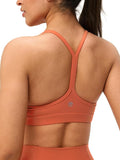 Womens Y Back Padded Sports Bra Strappy U Neck Butter Soft Low Impact Workout Bras Yoga Pilates Walking
