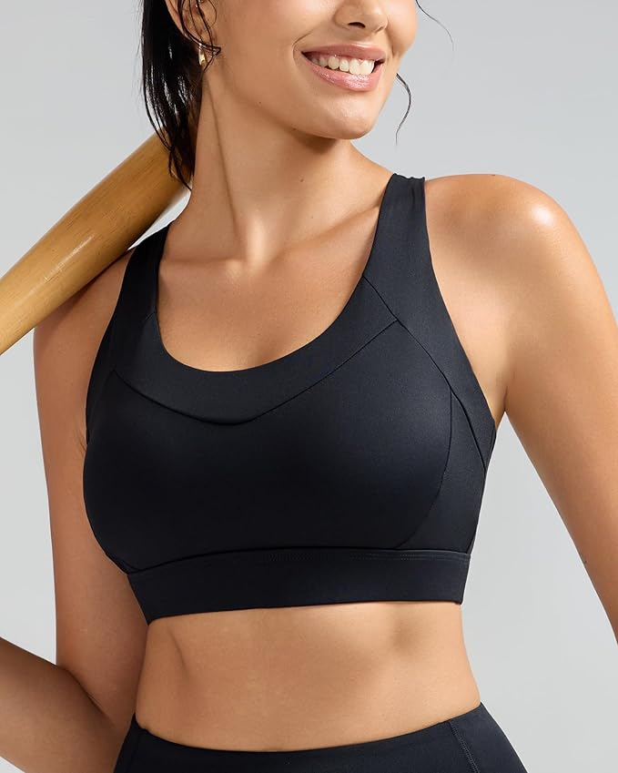 RUNNING GIRL Sports Bra for Women High Support, Molded Cup High Impact Sports Bras with Sewn in Pads Strappy Running Bra