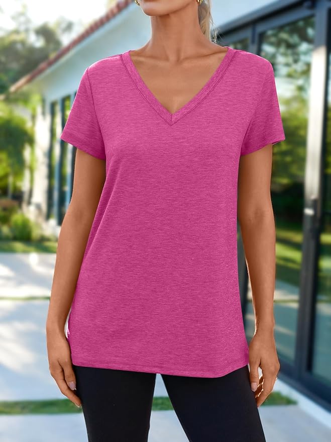 AUTOMET T-Shirts Short Sleeve V Neck Tees Tops for Women Fashion Trendy Lightweight Soft Casual Summer Outfits Clothes 2026