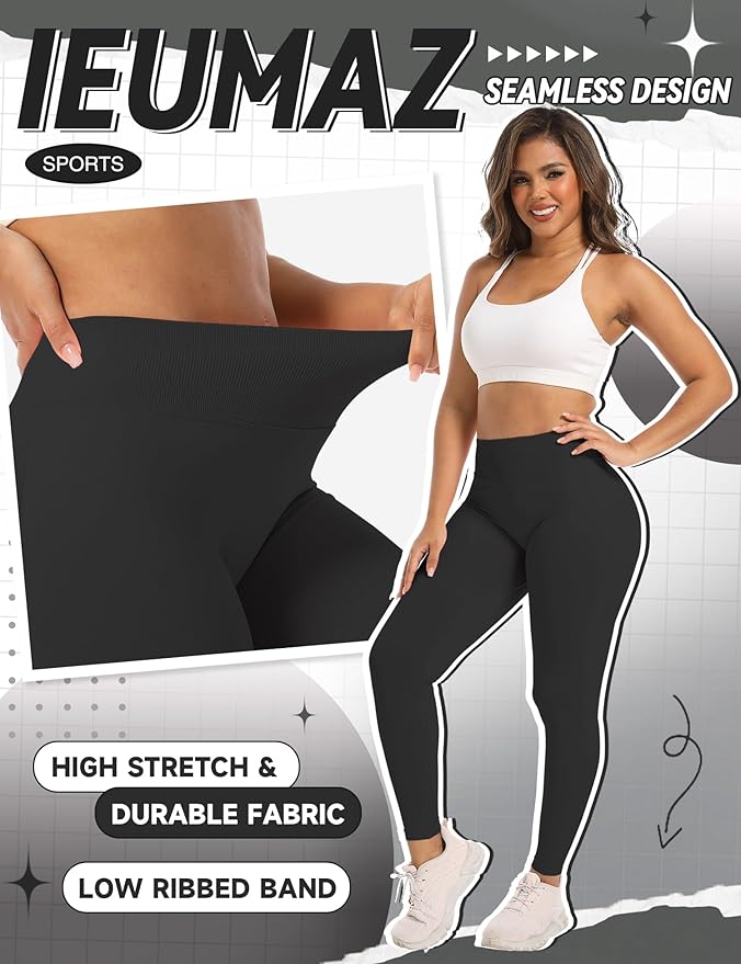 Ieumaz Scrunch Butt Lifting Leggings for Women Gym Seamless Workout Leggings Mid Low Waist Tummy Control Yoga Pants