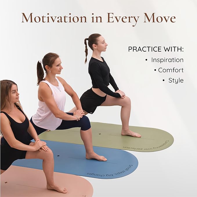 Arch-shaped Yoga Mat, Eco PU Rubber, Non-Slip Exercise Mat for Yoga, Pilates, Home Workout & Stretching with Carry/Stretch Strap & Motivational Design