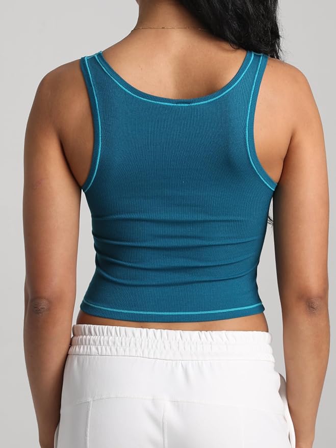 Danysu Women Rib Tank Top Padded Workout Top Square Neck Crop Tank Fitted Basic Cami Tops