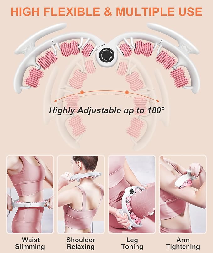 KESHWELL Massage Roller, Cellulite Massage Tool,Cellulite Remover for Legs,Foam Muscle Roller for Deep Relax,Manual Massage Stick with Detachable Rollers for Leg,Neck,Back, Arm,Thigh.Pink