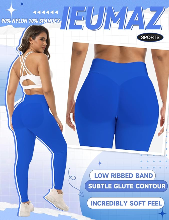 Ieumaz Scrunch Butt Lifting Leggings for Women Gym Seamless Workout Leggings Mid Low Waist Tummy Control Yoga Pants